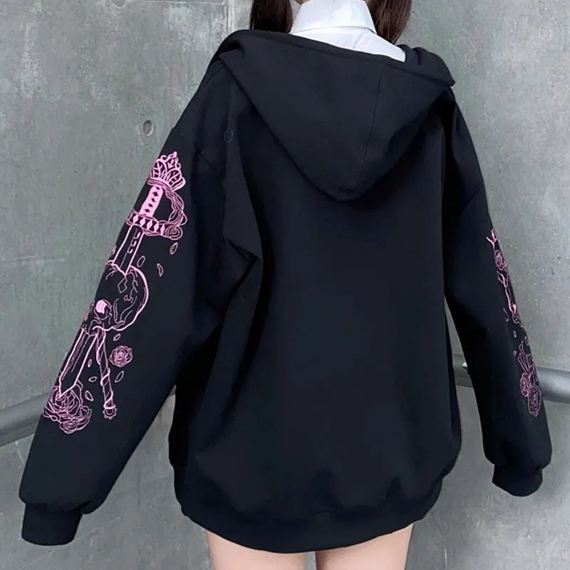 Polyester vintage graphic oversized zip up