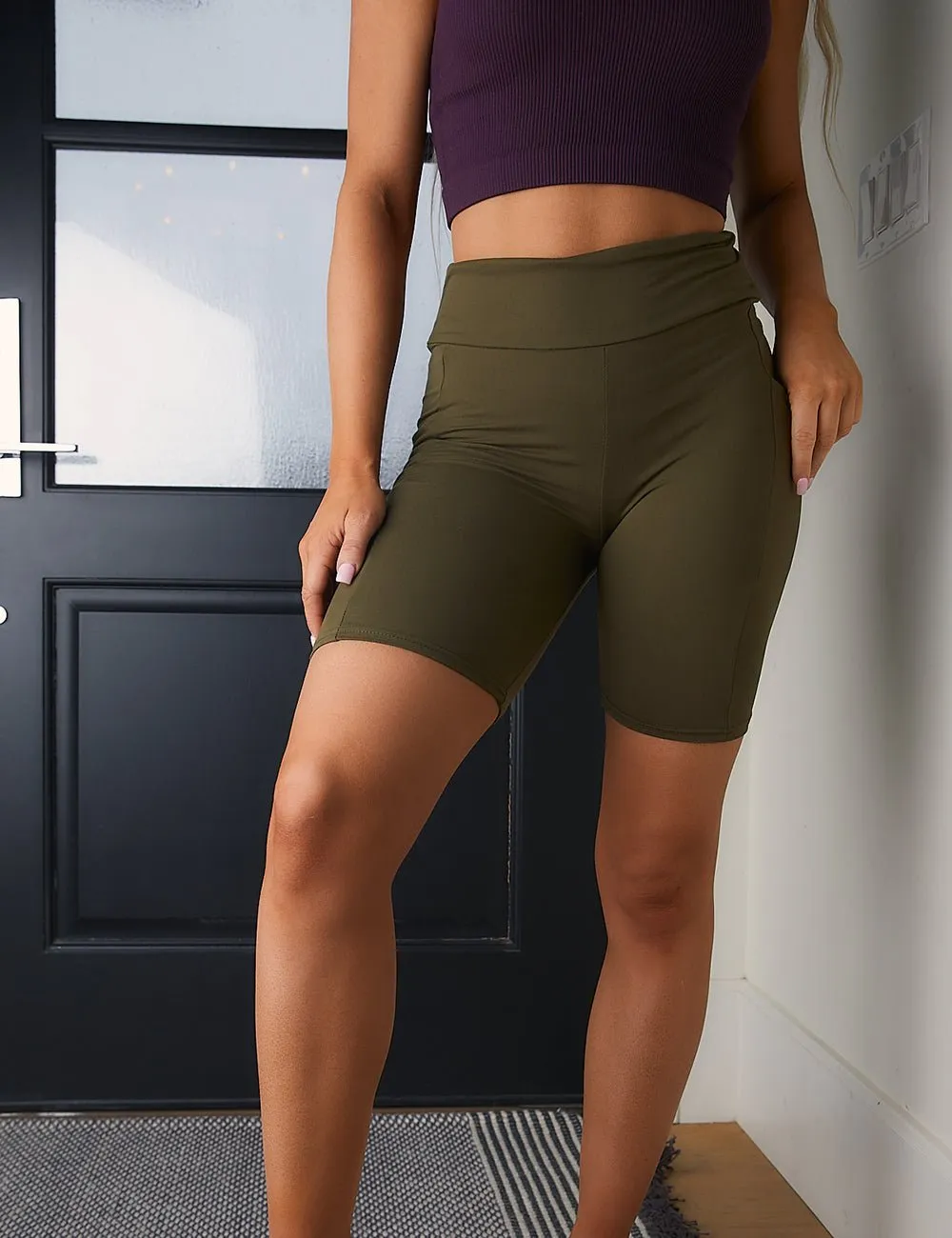 SA Exclusive Dark Olive Solid Biker Shorts