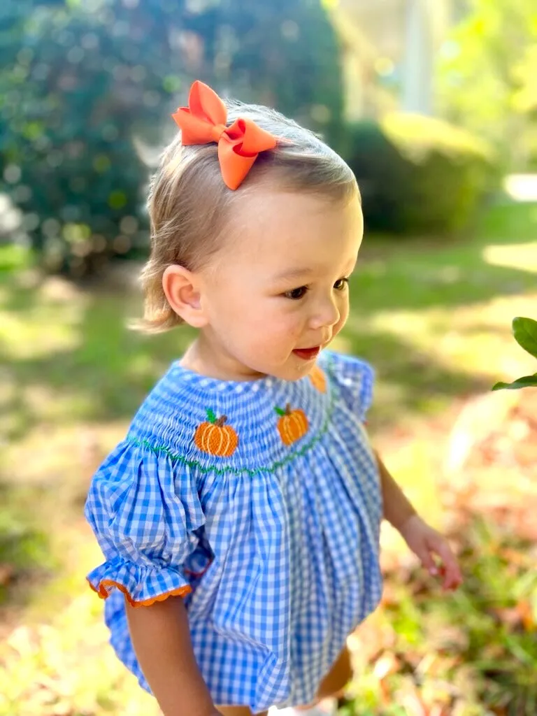 Smocked Pumpkin Romper in Gingham