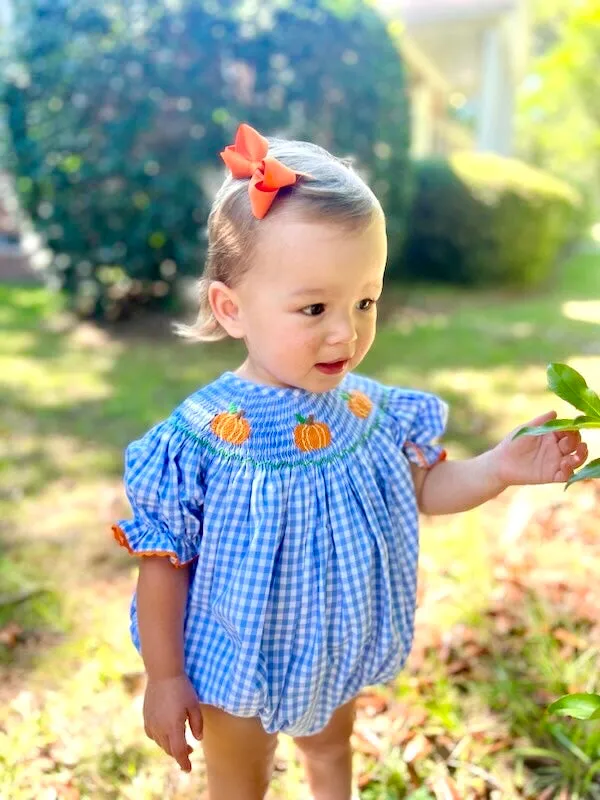 Smocked Pumpkin Romper in Gingham