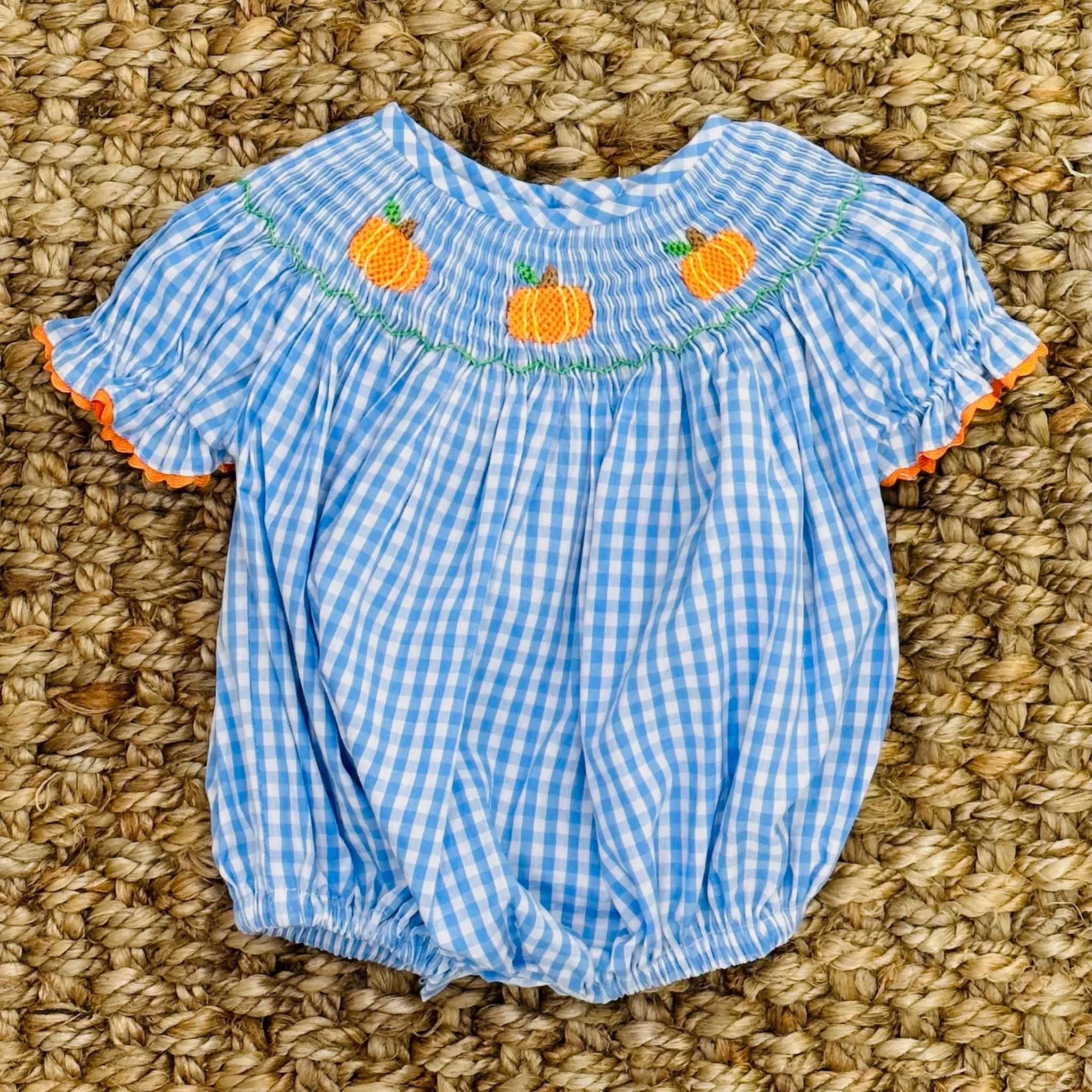 Smocked Pumpkin Romper in Gingham