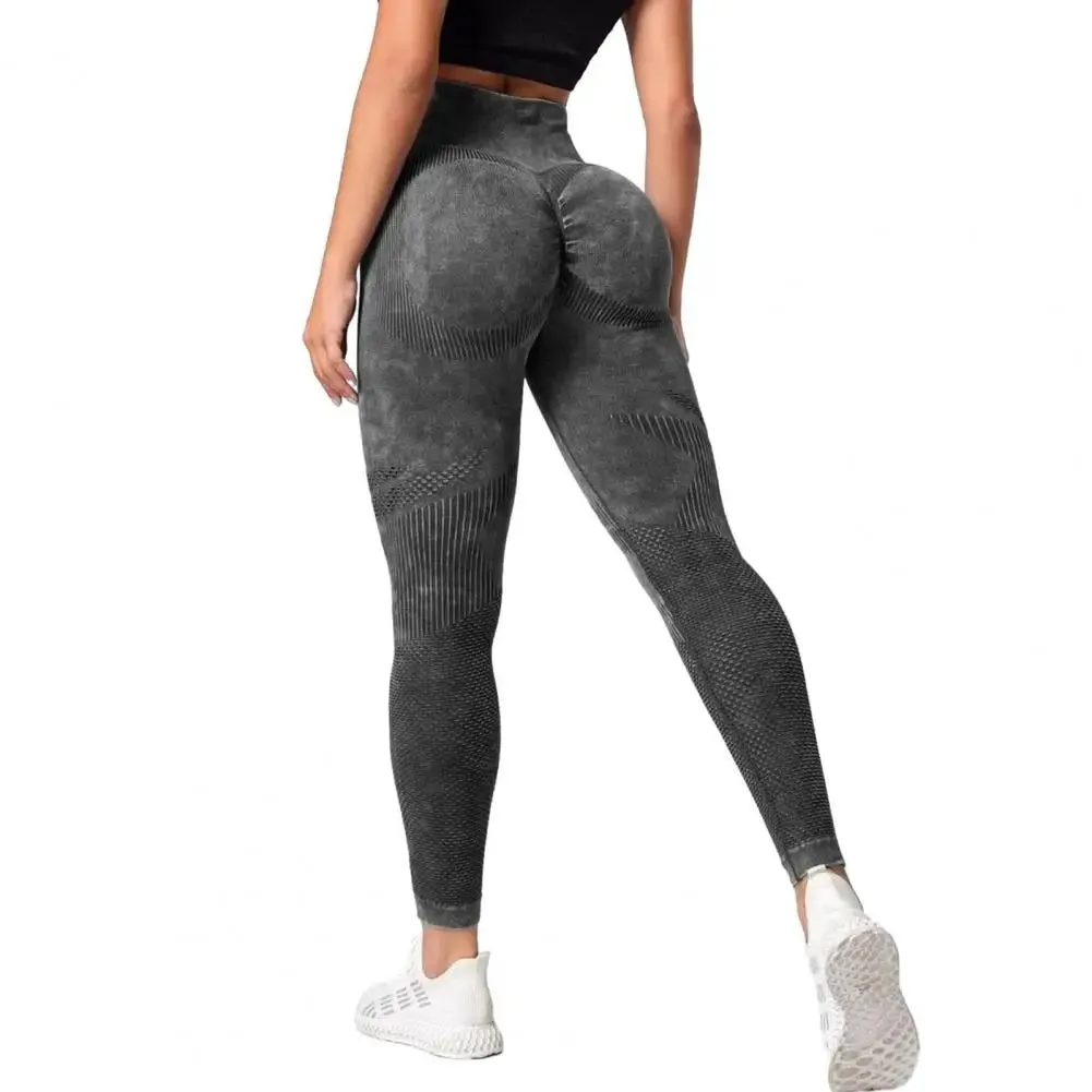 Sports Leggings Ruched Tummy Control Yoga Leggings High Waist Tie Dye Pants with Pockets for Women Thick Workout Running