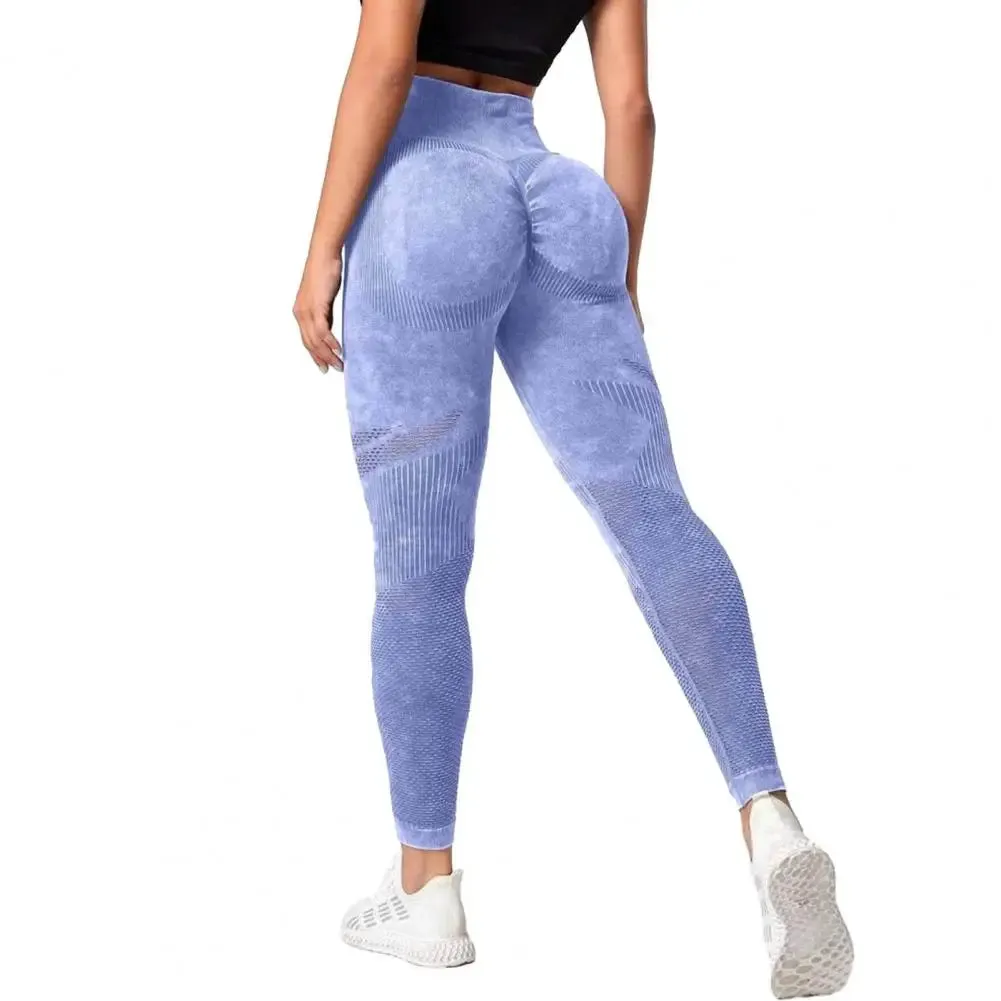 Sports Leggings Ruched Tummy Control Yoga Leggings High Waist Tie Dye Pants with Pockets for Women Thick Workout Running