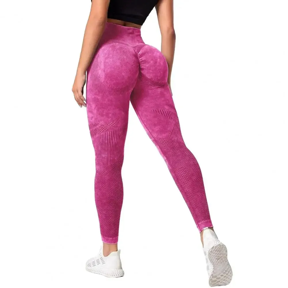 Sports Leggings Ruched Tummy Control Yoga Leggings High Waist Tie Dye Pants with Pockets for Women Thick Workout Running