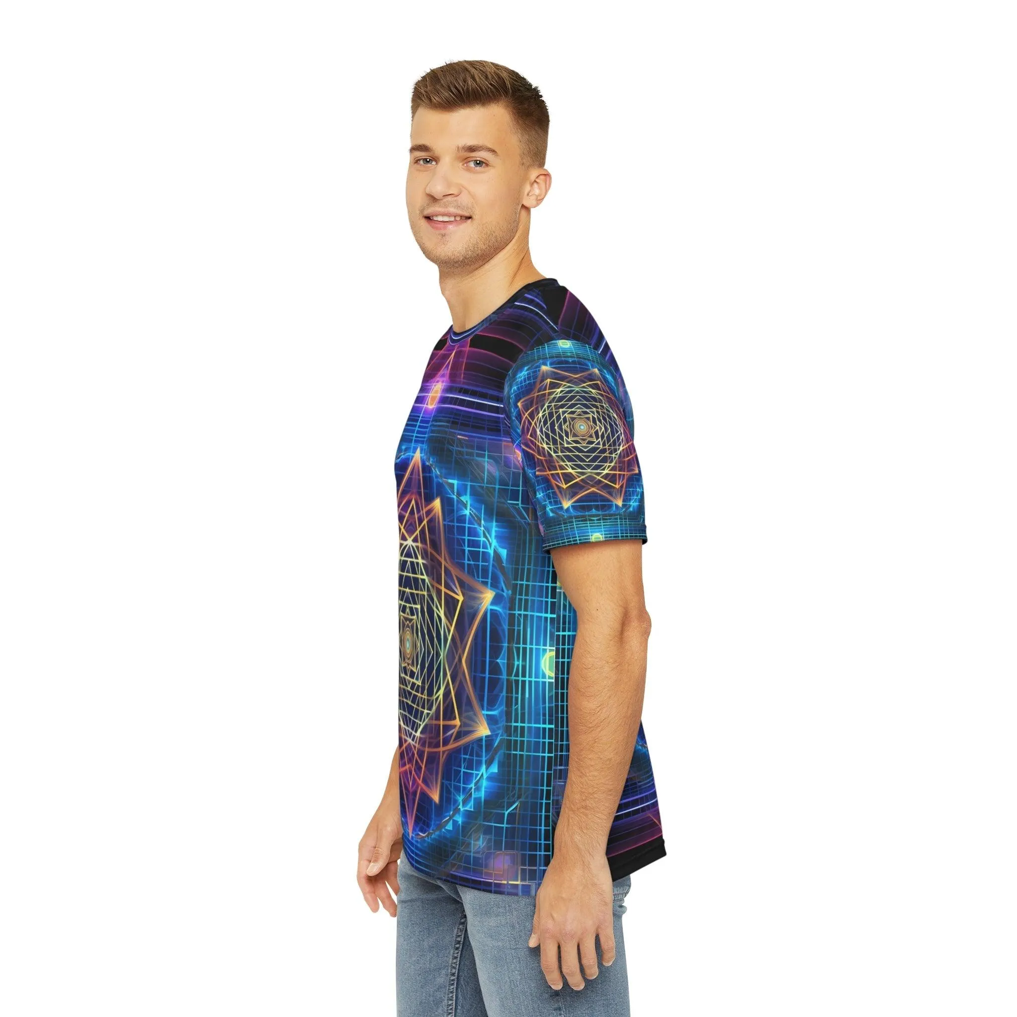 Sri Yantra 3D Sacred Geometry Octane Colorful Symmetrical Sublimation-Digital AI Art T-Shirt for Street or Festival Wear