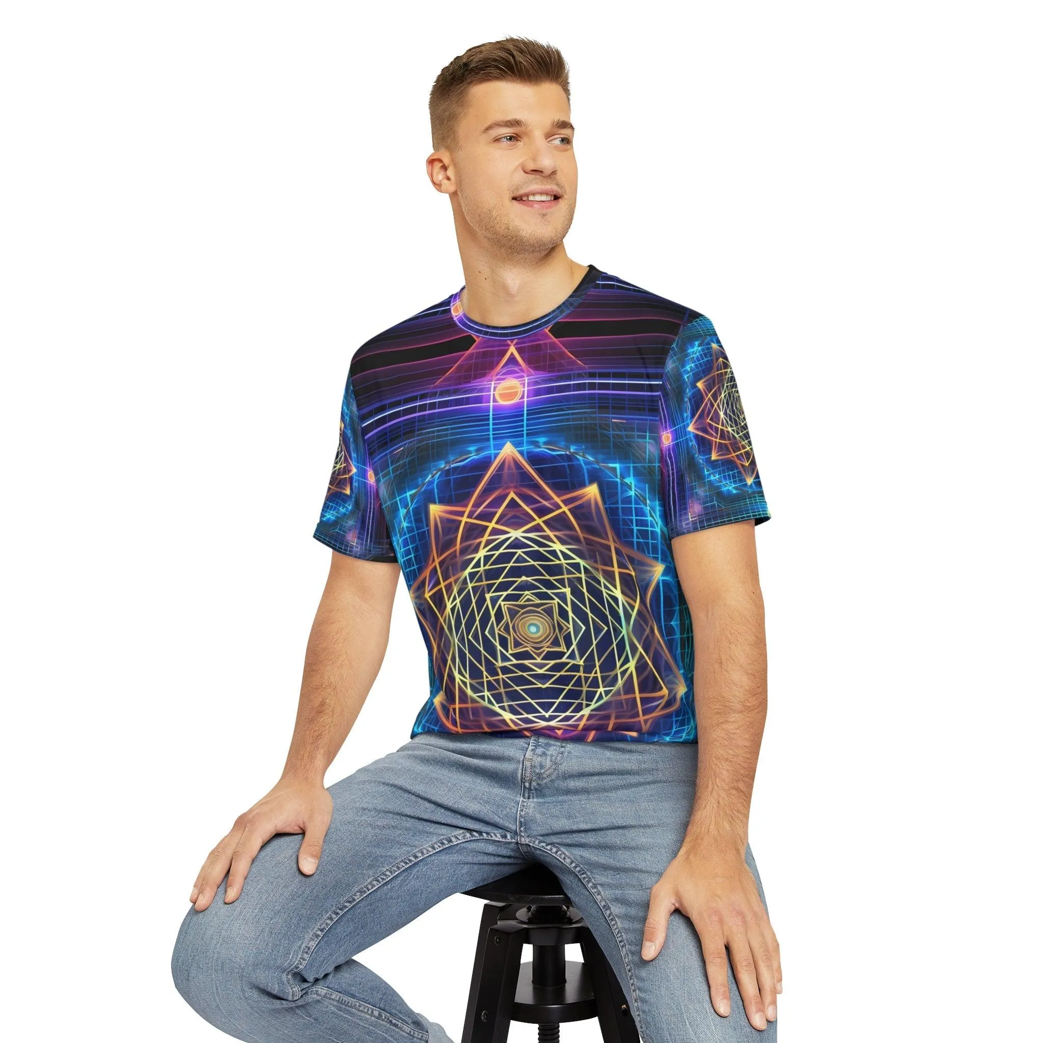 Sri Yantra 3D Sacred Geometry Octane Colorful Symmetrical Sublimation-Digital AI Art T-Shirt for Street or Festival Wear