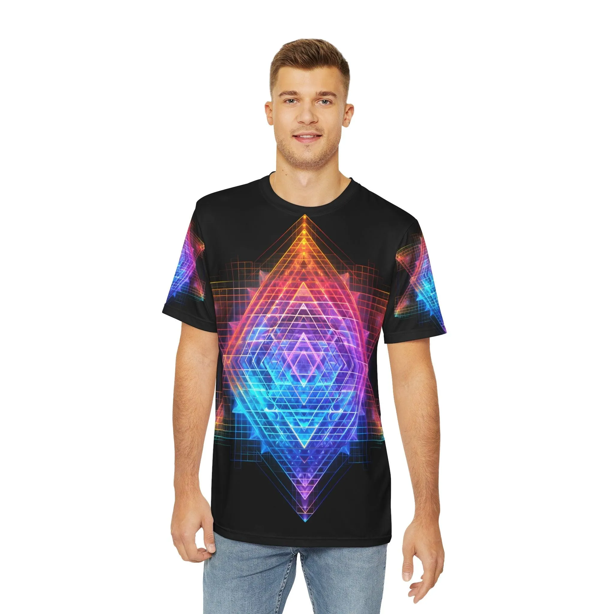 Sri Yantra 3D v2 Sacred Geometry Octane Colorful Symmetrical Sublimation - All Over Print (AOP) - Digital AI Art T-Shirt for Street or Festival Wear