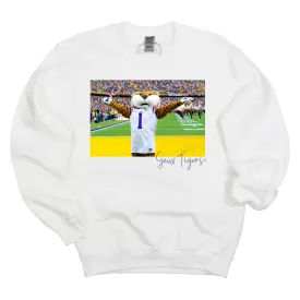 Stadium Crewneck Fleece in White - Louisiana State University