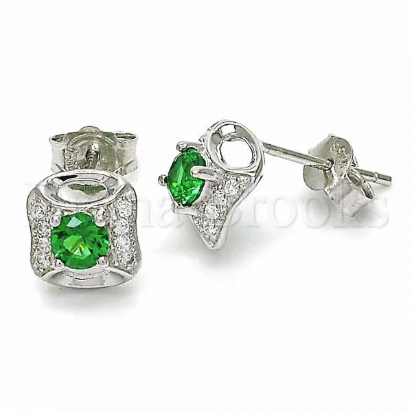 Sterling Silver 02.367.0024 Stud Earring, with Green and White Cubic Zirconia, Polished Finish, Rhodium Tone