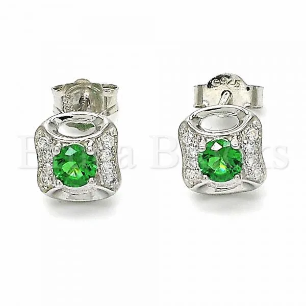 Sterling Silver 02.367.0024 Stud Earring, with Green and White Cubic Zirconia, Polished Finish, Rhodium Tone