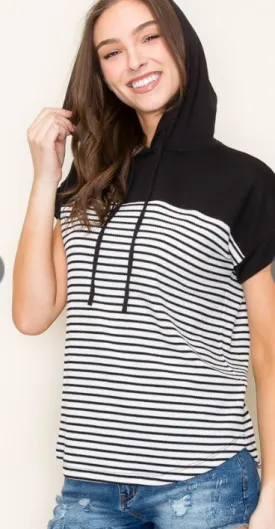 The Carlie Short Sleeve Striped Hoodie