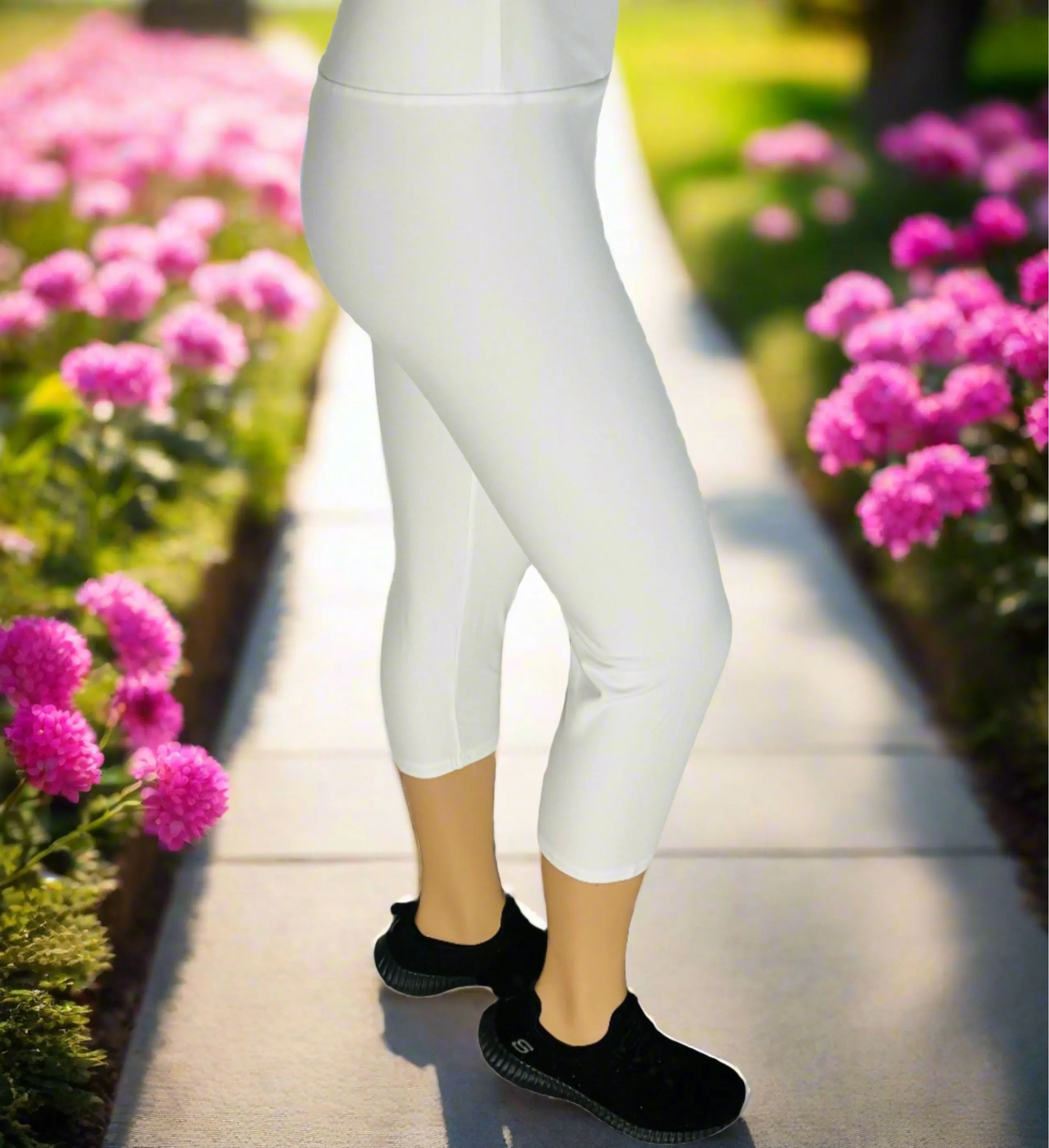 Womens White Capri Leggings, Soft Yoga Pants, Sizes 0-20, Yoga Waist, Exclusive Leggings